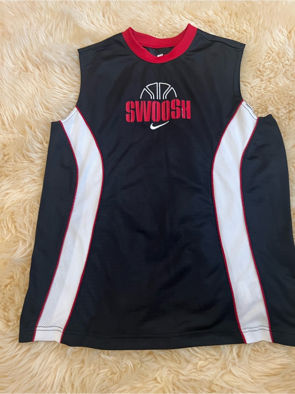 Nike Black Red White 'Swoosh' Basketball Sleeveless Top